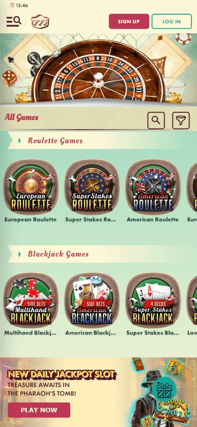 777 Casino mobile app games area with slots and casino game categories